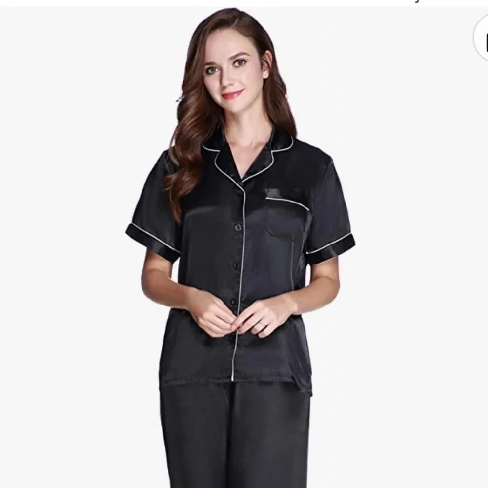 Lavenderi black pajama top size XL short sleeve shirt polyester